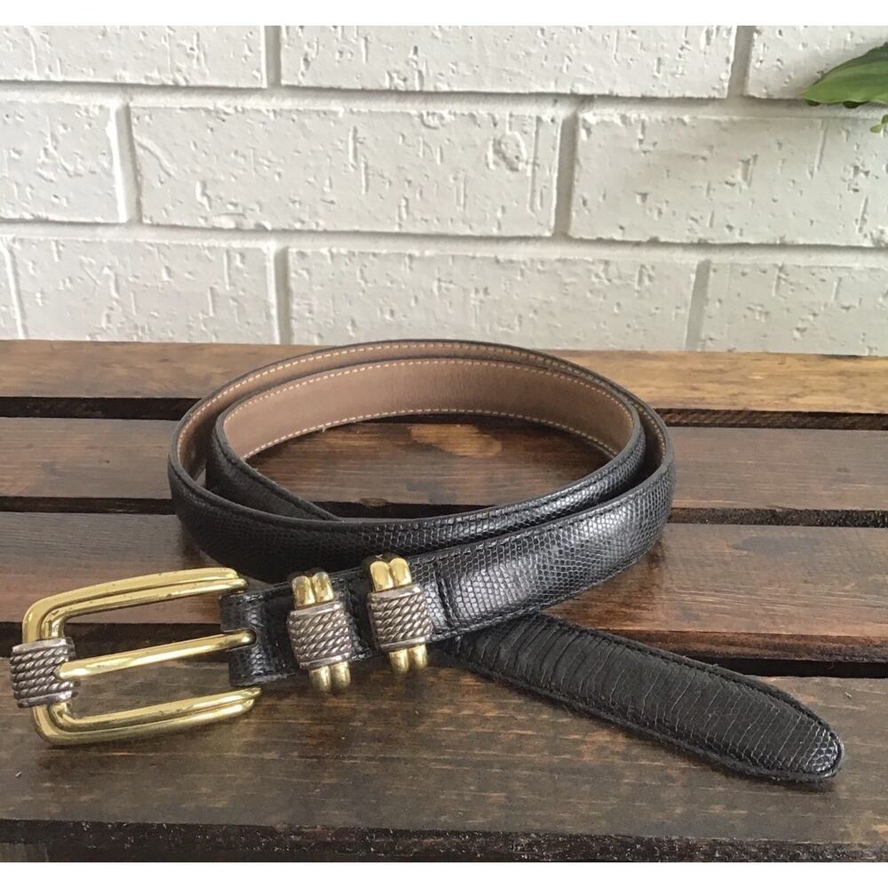Brighton Classics Black Snake Print Leather Belt Gold & Silver Buckle Sz XL